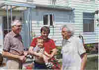 Great Grandpa and Grandma Weide with Ben (Nelson Henry Weide, Anna Louise Weide,
      Christopher Weide, Ben Weide); Osawatomie, Kansas, June 1989
