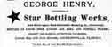 sbw1886. George Henry/Star Bottling Works advertisement, 1886